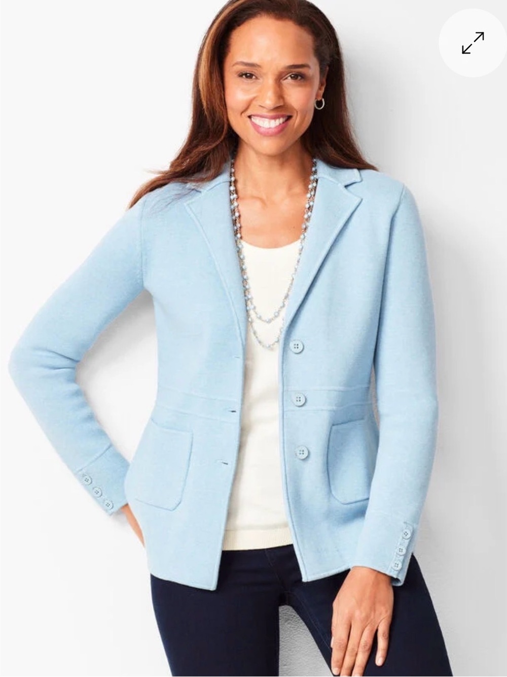 Talbots Pale Blue Notched-Collar Button Front Blazer - Picture 6 of 6